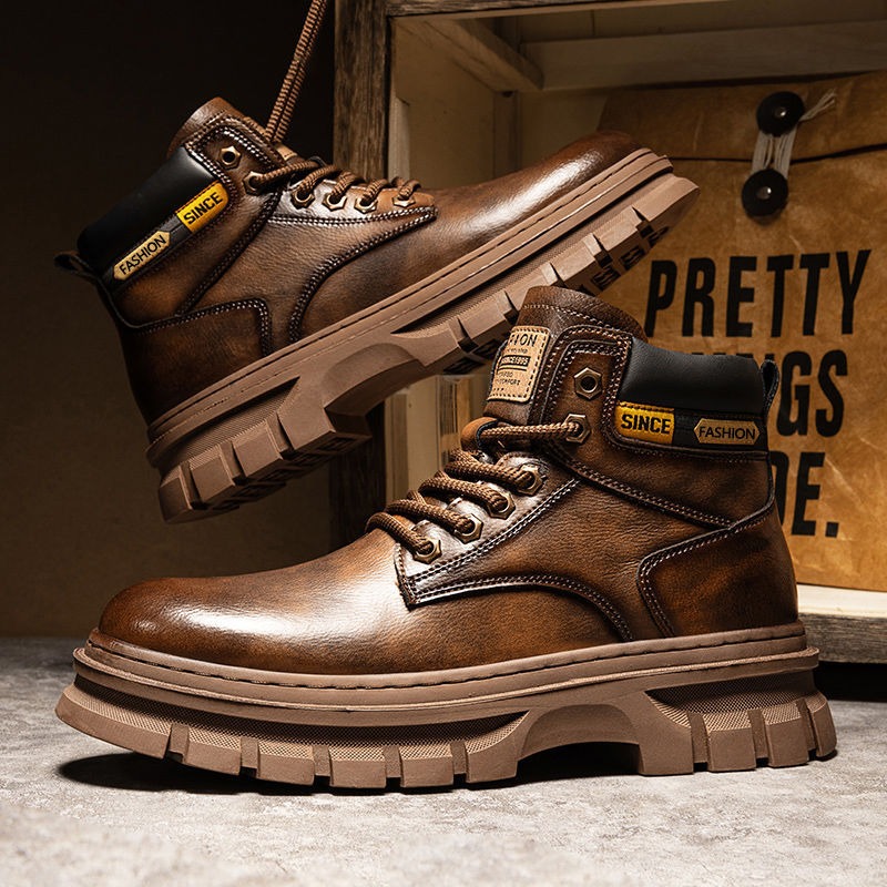 Guipure Lace Panel - Vintage Men Platform Ankle Boots Autumn