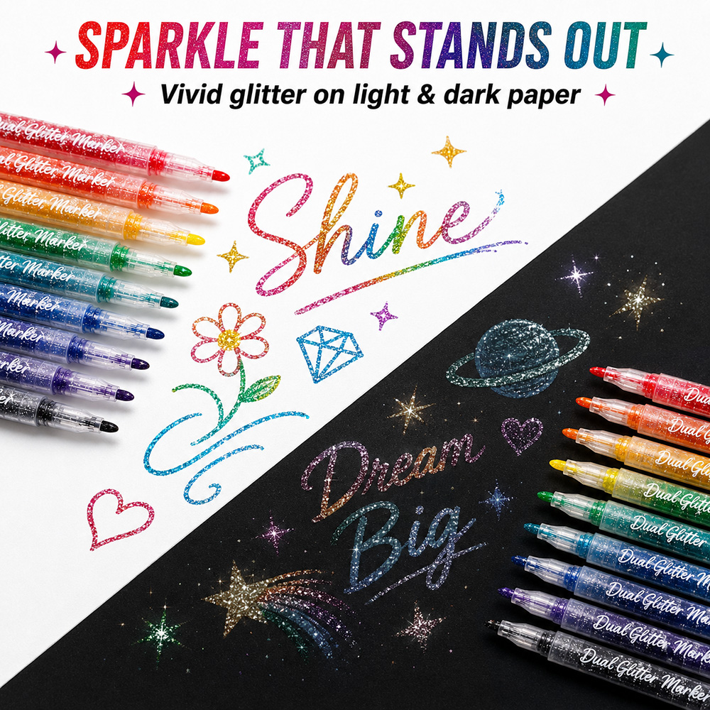 12Pcs Dual Tip Glitter Markers - Glitter Vinyl Roll recension och pris