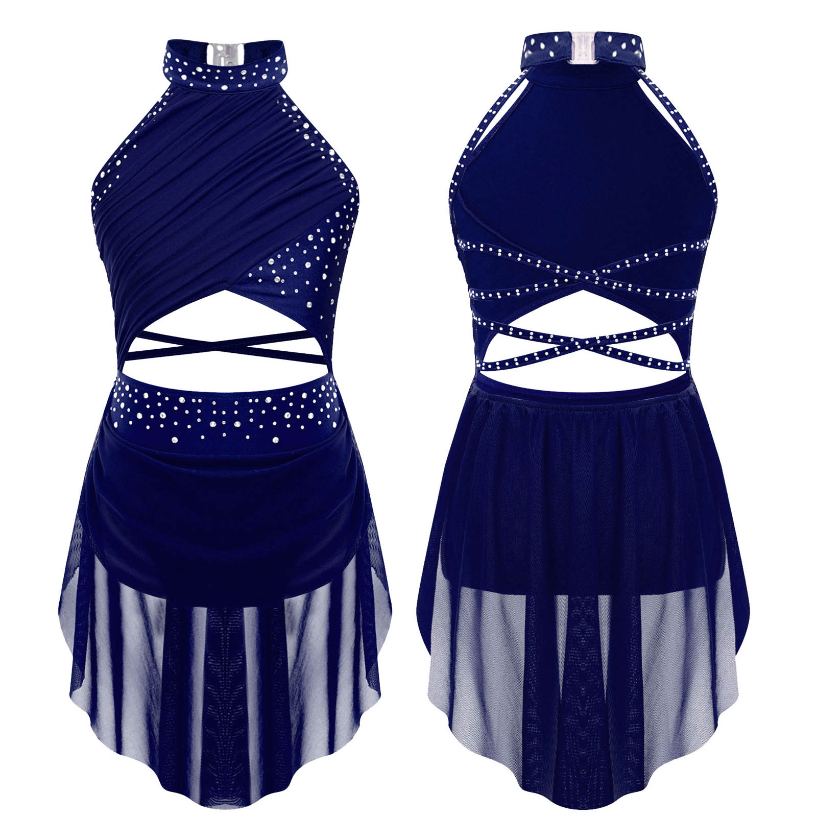 Kids Girls Ballet Leotard Dres - Rhinestone Banding Trim recension och pris