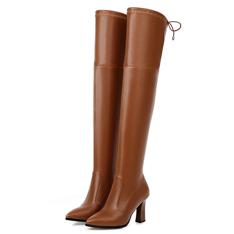 Elastic Thigh High Boots Women - Guipure Lace Panel recension och pris
