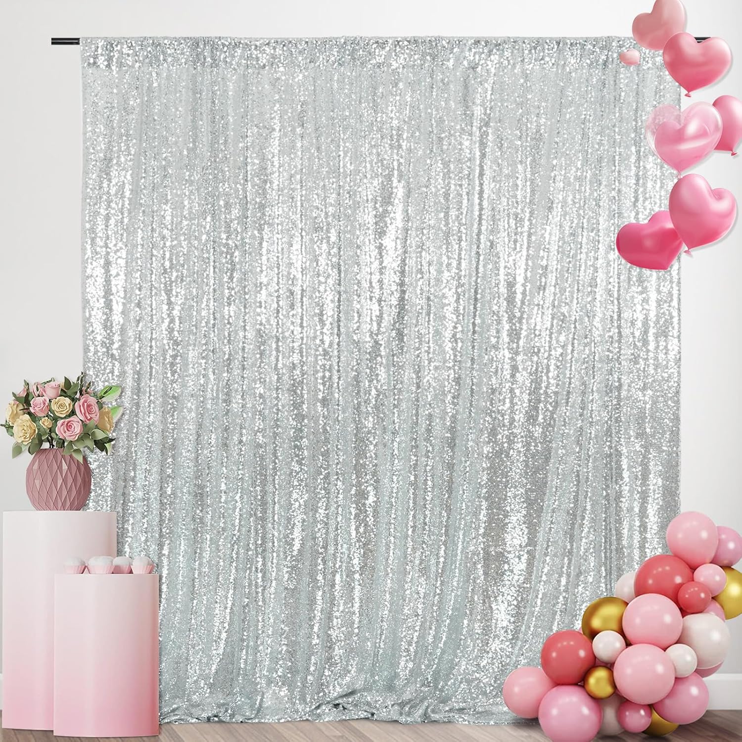 Silver Sequin Backdrop Curtain - Sequin Fabric Panel recension och pris