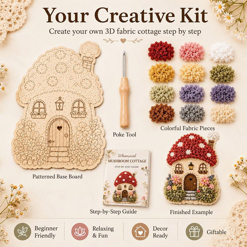 3D Mushroom House Poke Art DIY - Embroidery Craft recension och pris