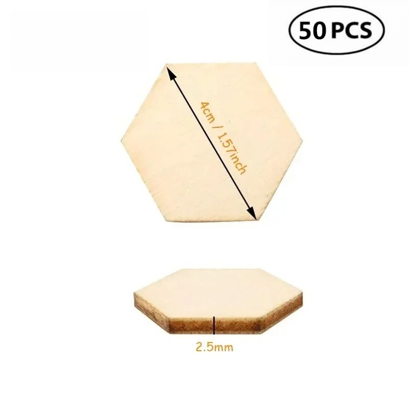 50PCS 4CM Unfinished Wood Hexa - Craft Embellishment recension och pris