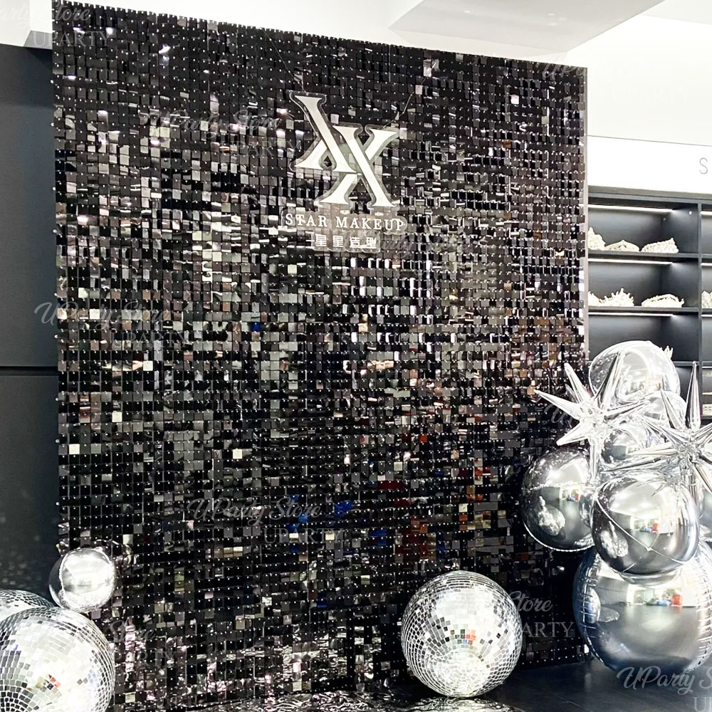 Black Shimmer Wall Backdrop 12 - Sequin Fabric Panel recension och pris