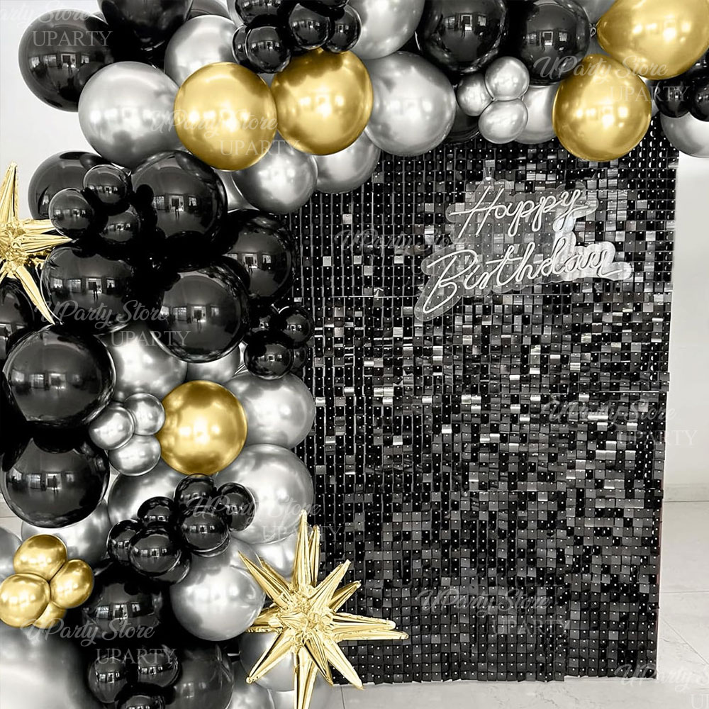 Black Shimmer Wall Backdrop 12 - Sequin Fabric Panel recension och pris