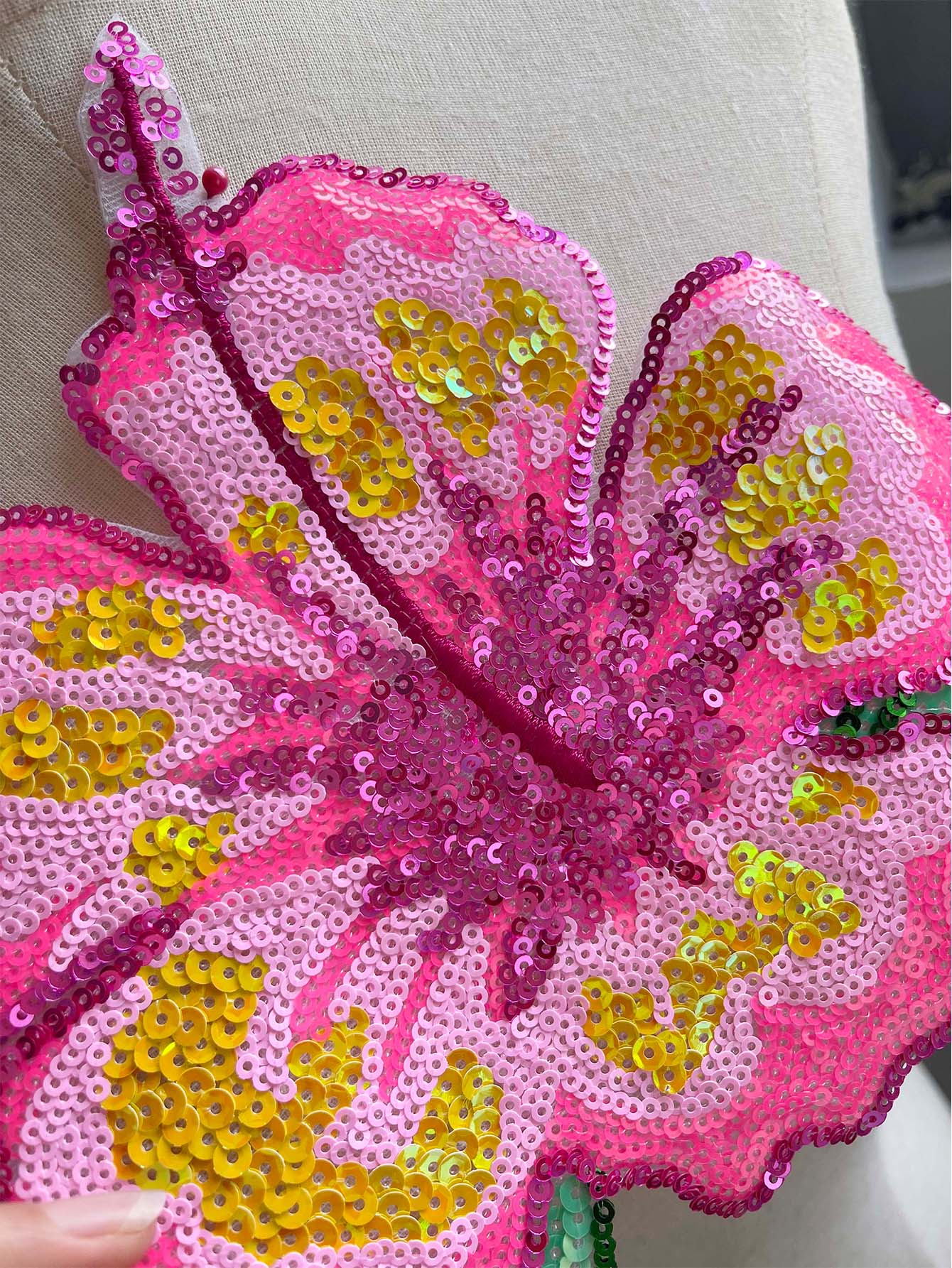 1 Piece 26CM Shining Pink Sequ - Applique Patch Flower recension och pris